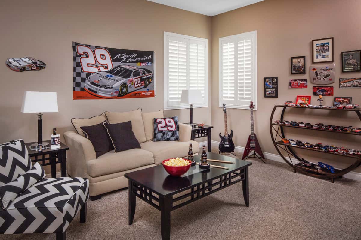 Tampa man cave with shutters